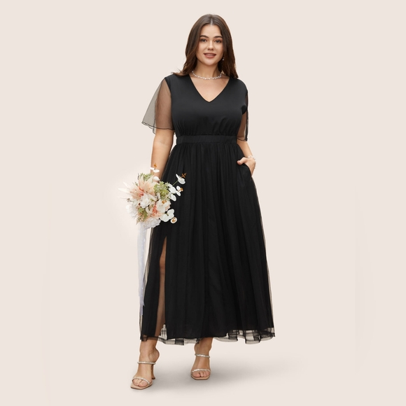 BloomChic Dresses & Skirts - NEW NWT Bloomchic Plus Size VNeck Black Mesh Split Hem Maxi Dress Size 3X (22/24